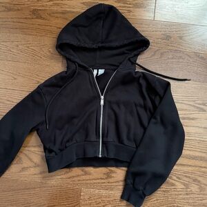 Cropped Black Zip-Up Hoodie Basics Soft